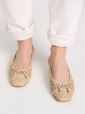 Sam Edelman Woven Bow Ballet Flats in Natural Tan